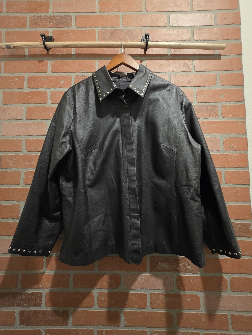 Venezia Black Stud-Trim Leather Jacket Size 18-20